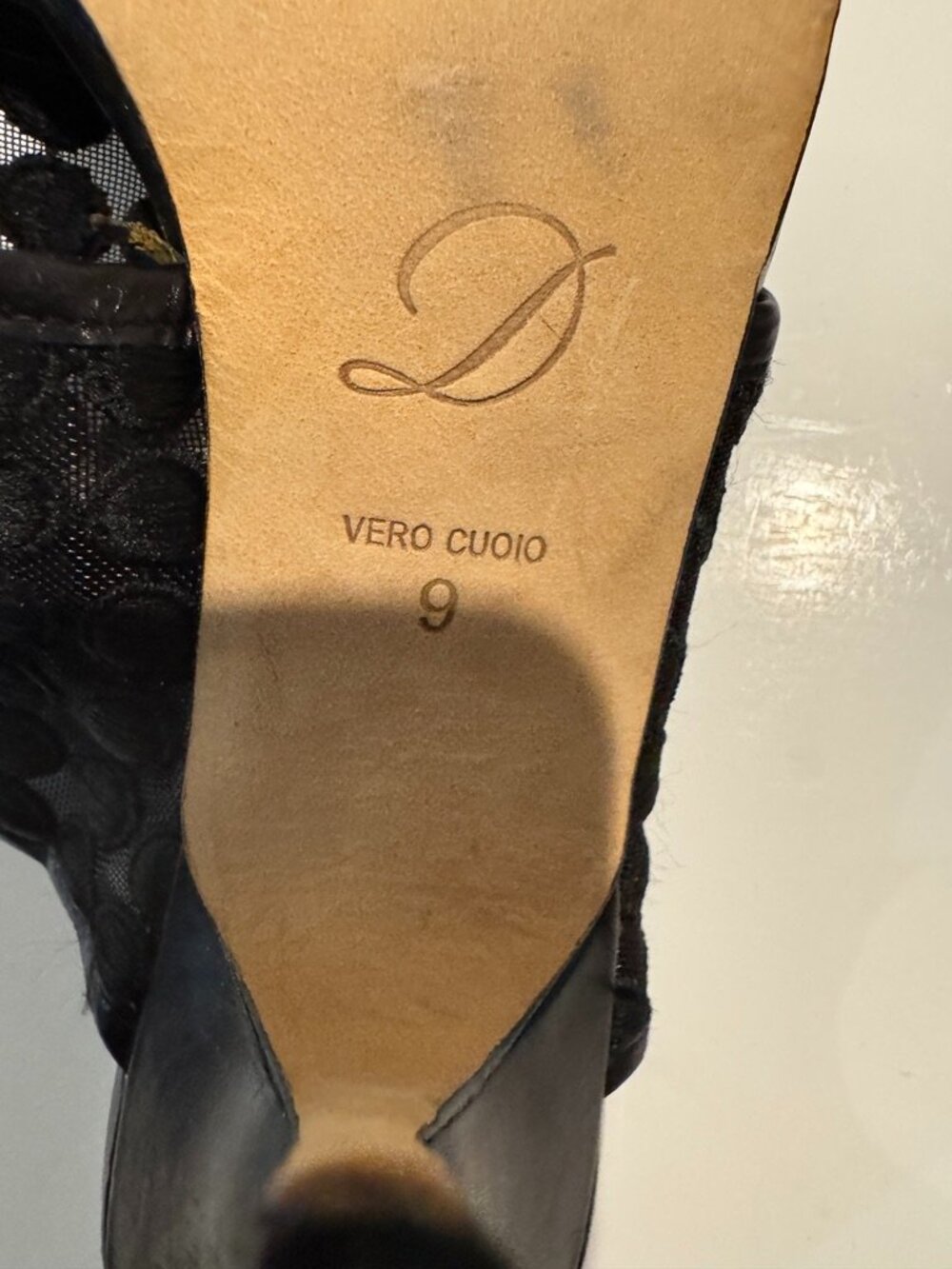 Delman Women's Black High-Heel Sandals w/Mesh Overlay and Leather Straps, Size 9 - Picture 7 of 7